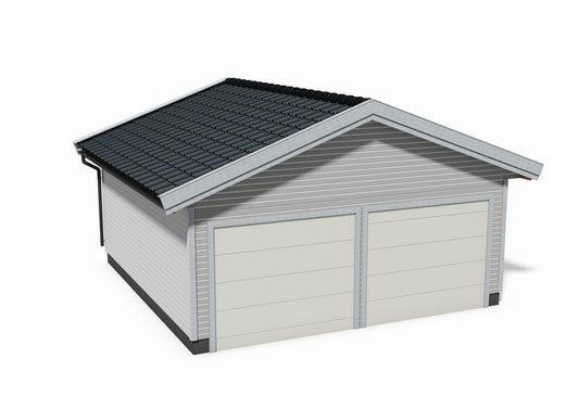 Tegning Dobbel Garasje Bredde 6000 med takvinkel 20 og 2 porter - Byggenkelt